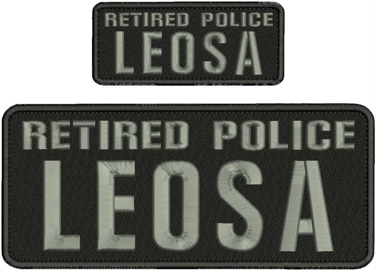 Collectible 2 Embroidery Patch Retire Police L 4x10 and 2x5 Gray On Black