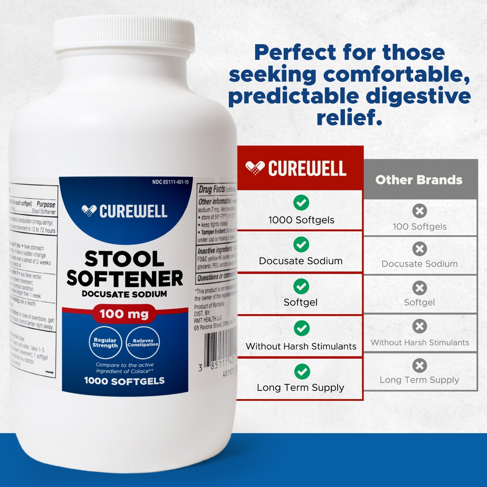 CUREWELL Stool Softener Docusate Sodium 100mg Softgels (1000 Count)