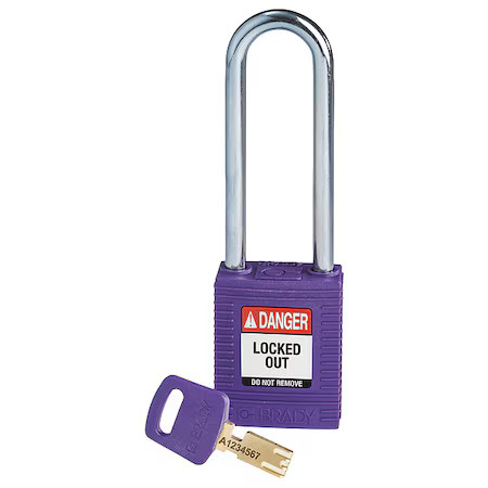 Brady Nyl-Prp-76St-Kd Lockout Padlock, Keyed Different, Nylon, Purple, 3 In