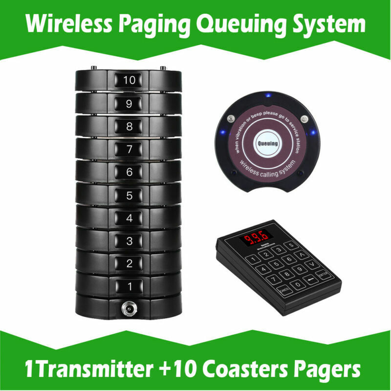 Restaurant Wireless Paging Equipment +10 Coaster Pagers Fast Food Calling system