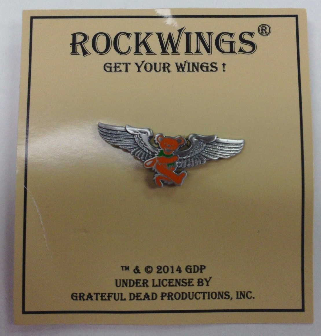 GRATEFUL DEAD METAL PIN BUTTON JERRY GARCIA DANCING BEAR WING ROCKWINGS ORANGE