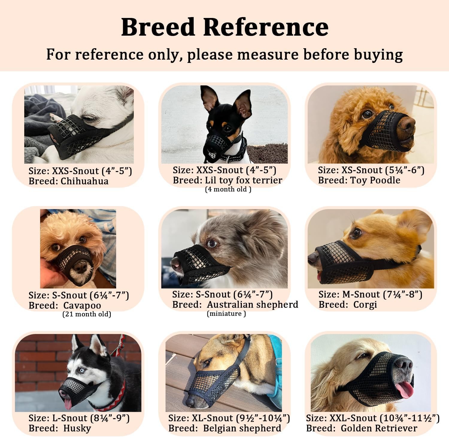 Mayerzon Dog Muzzle, Soft Mesh Muzzles XXS-Snout (4”-5”), Black