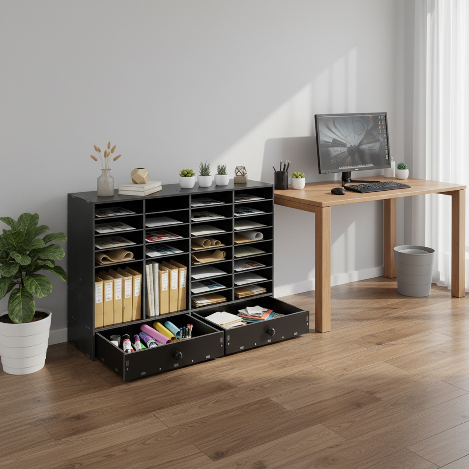 PVC 32-Slots Office File Storage Shelf Organizer Desk Folders Mail Sorter Rack