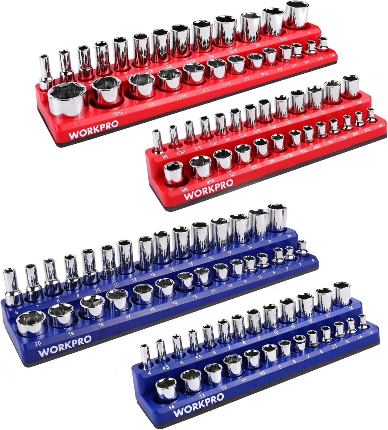 Magnetic Socket Organizer Set, 4-Piece Socket Holder Set Includes 1/4", 3/8" Dri