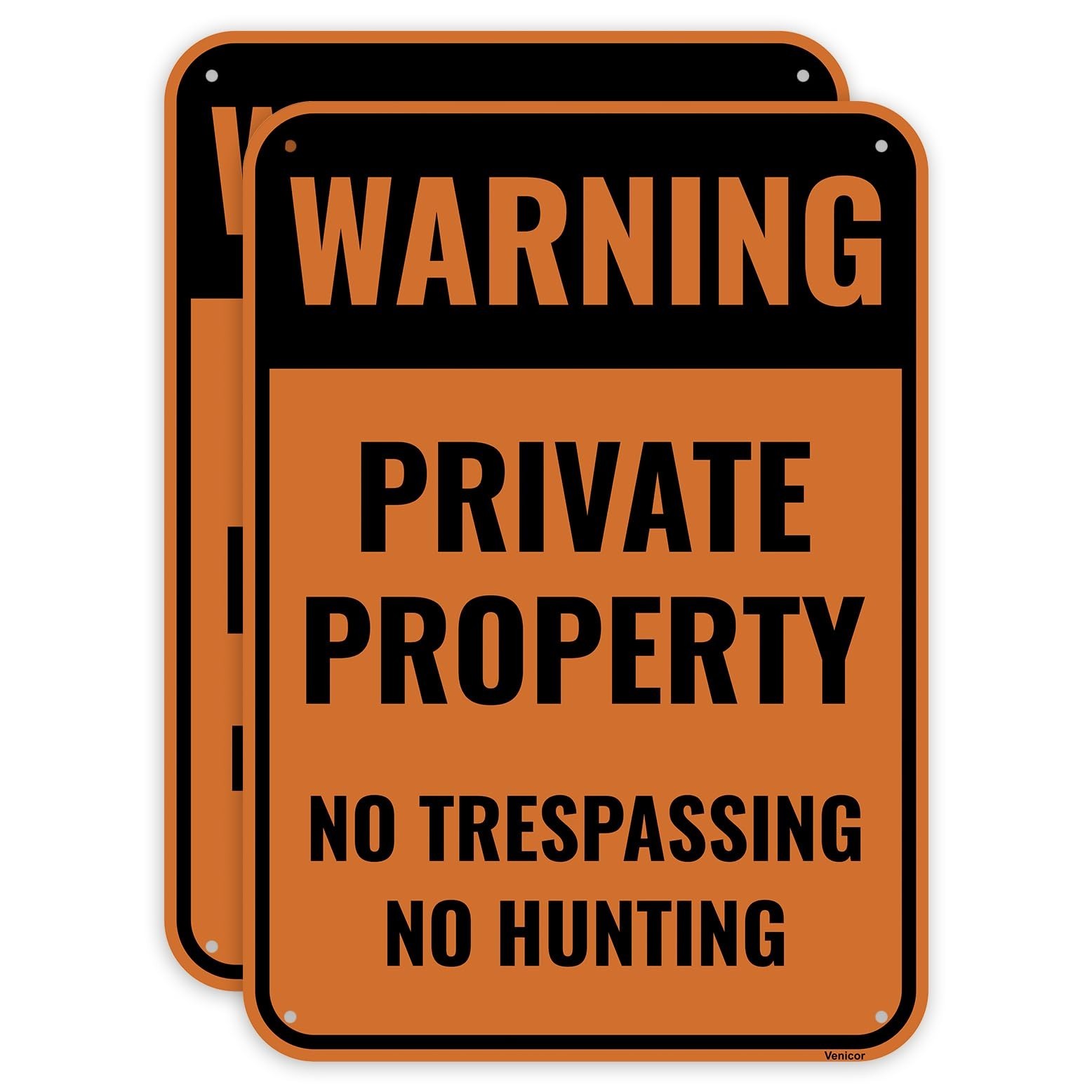 2PC Private Property No Trespassing No Hunting Sign, 14 x 10 Inches - Aluminum