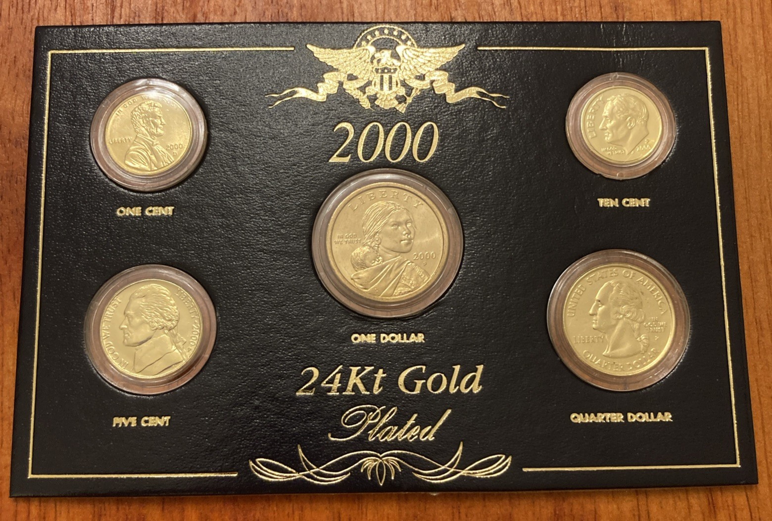 2000 24kt Gold Plated Coin Set 24 Karat Cent Nickel Dime Quarter Dollar UNC BU
