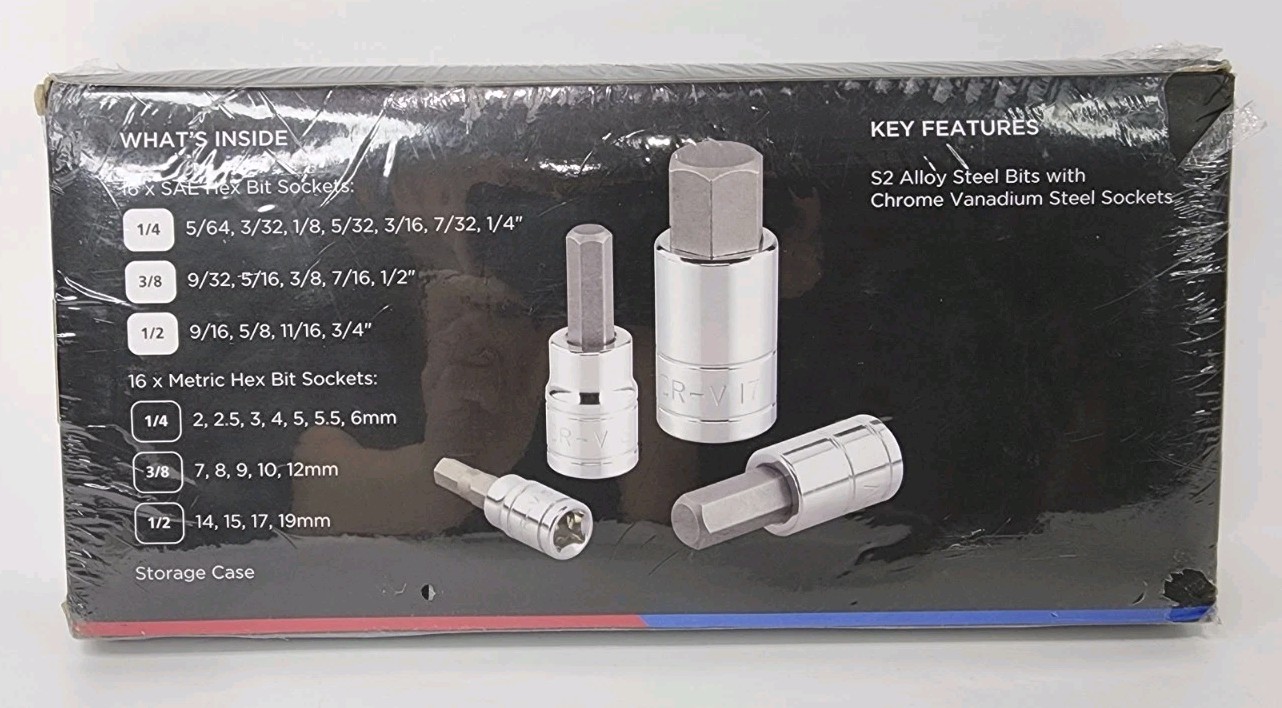 NEIKO 10288A 32 Piece Hex Bit Socket Set Sae And Metric