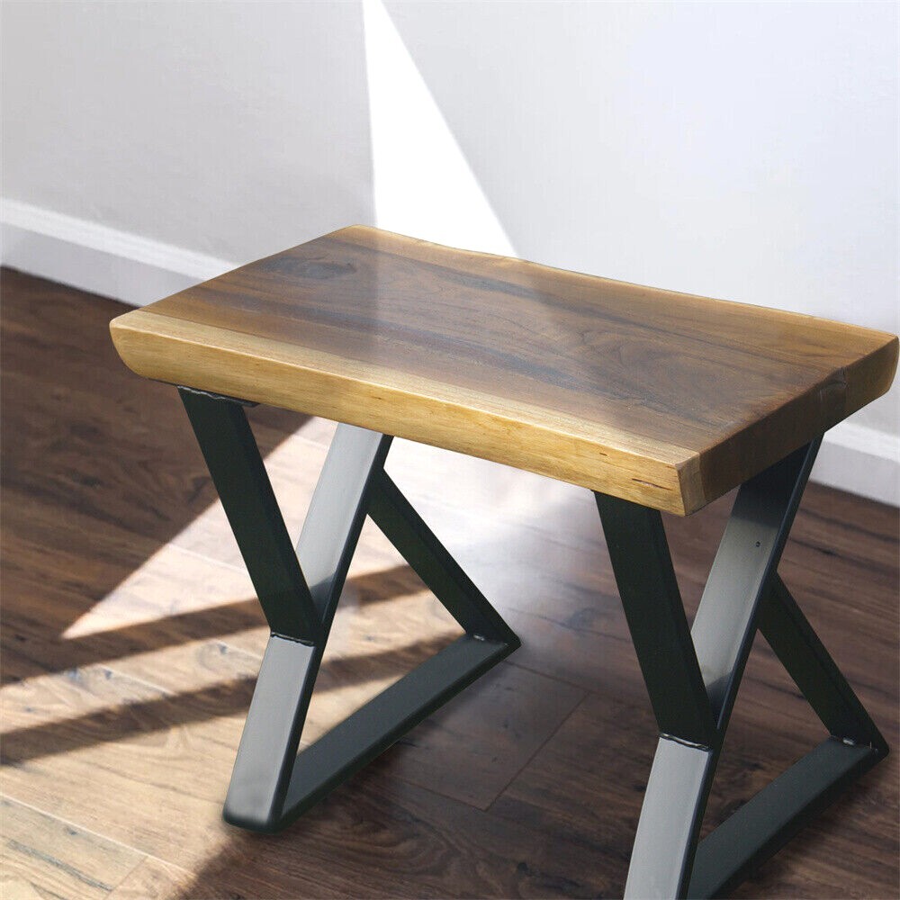 Rustic Teak Bench Table Natural Edge Solid Wood Seat Entryway Hallway Seating