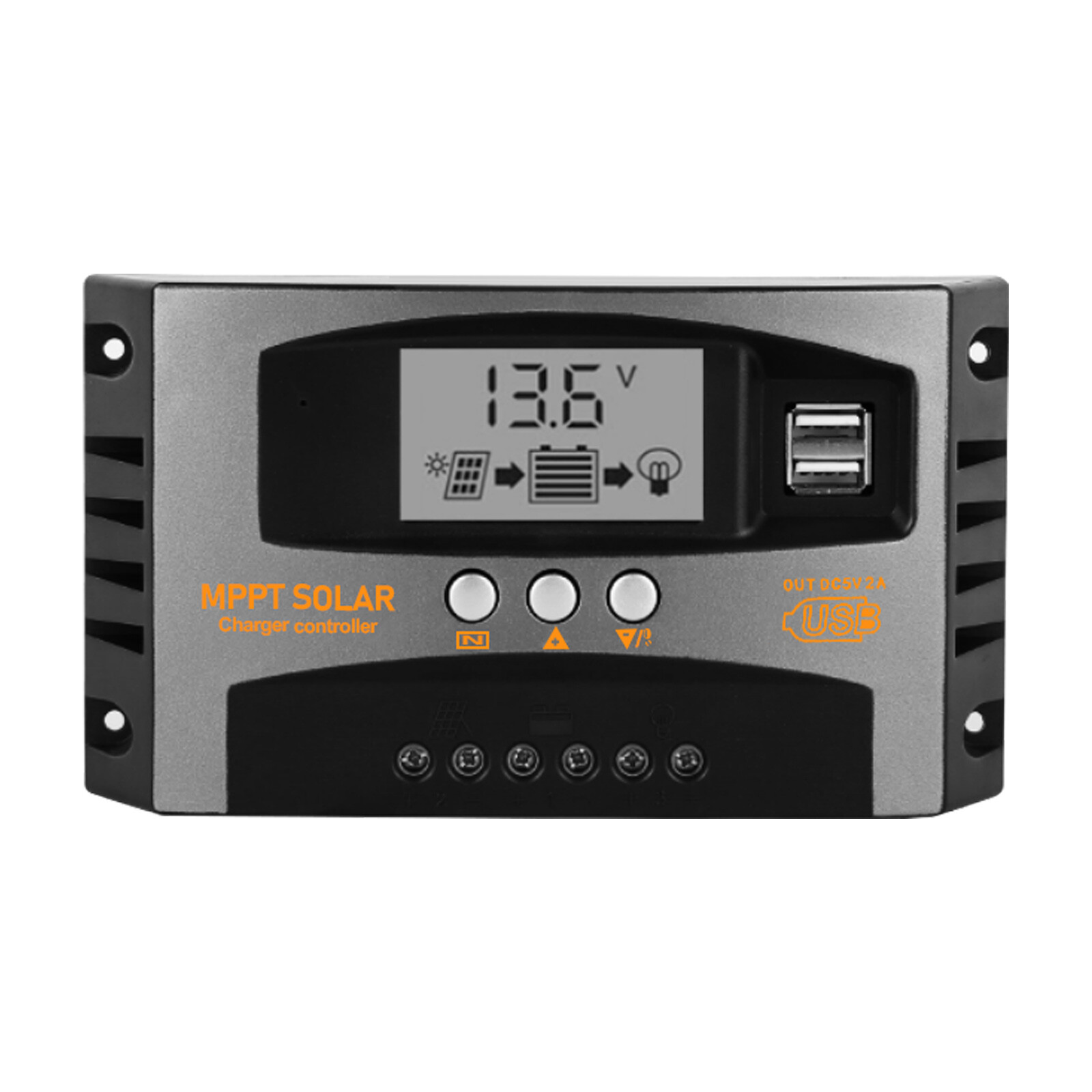 PFCTART 30A MPPT Solar Charge Controller Solar Panel Regulator Dual USB Gray