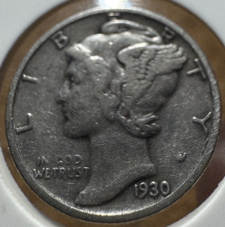 1930 S Mercury Dime 90% Silver Circulated Fine F  / Very Fine VF Bands Visible