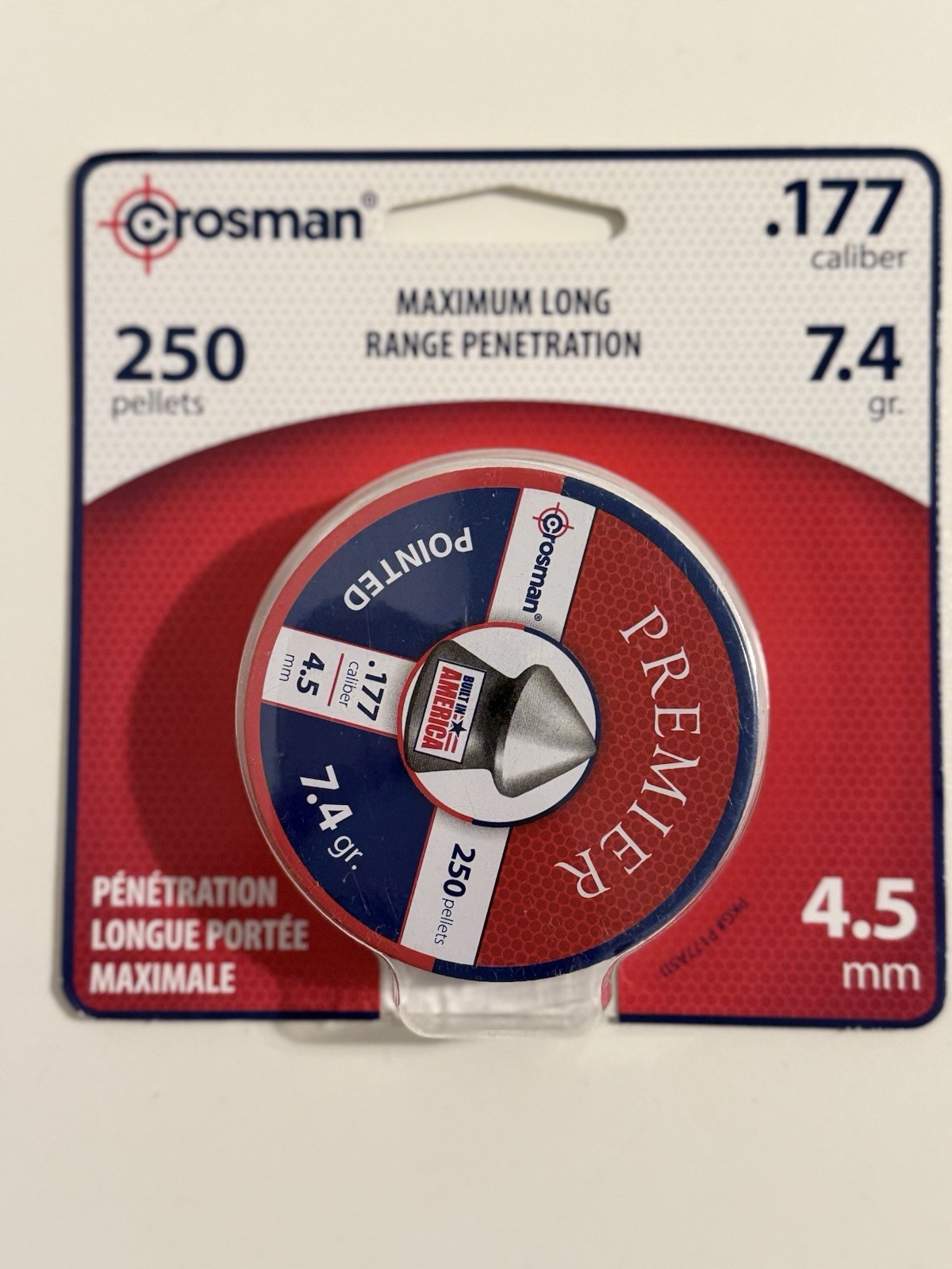 Crosman .177 Caliber Pointed Pellets, 4.5mm, (250-Count) 7.4gr
