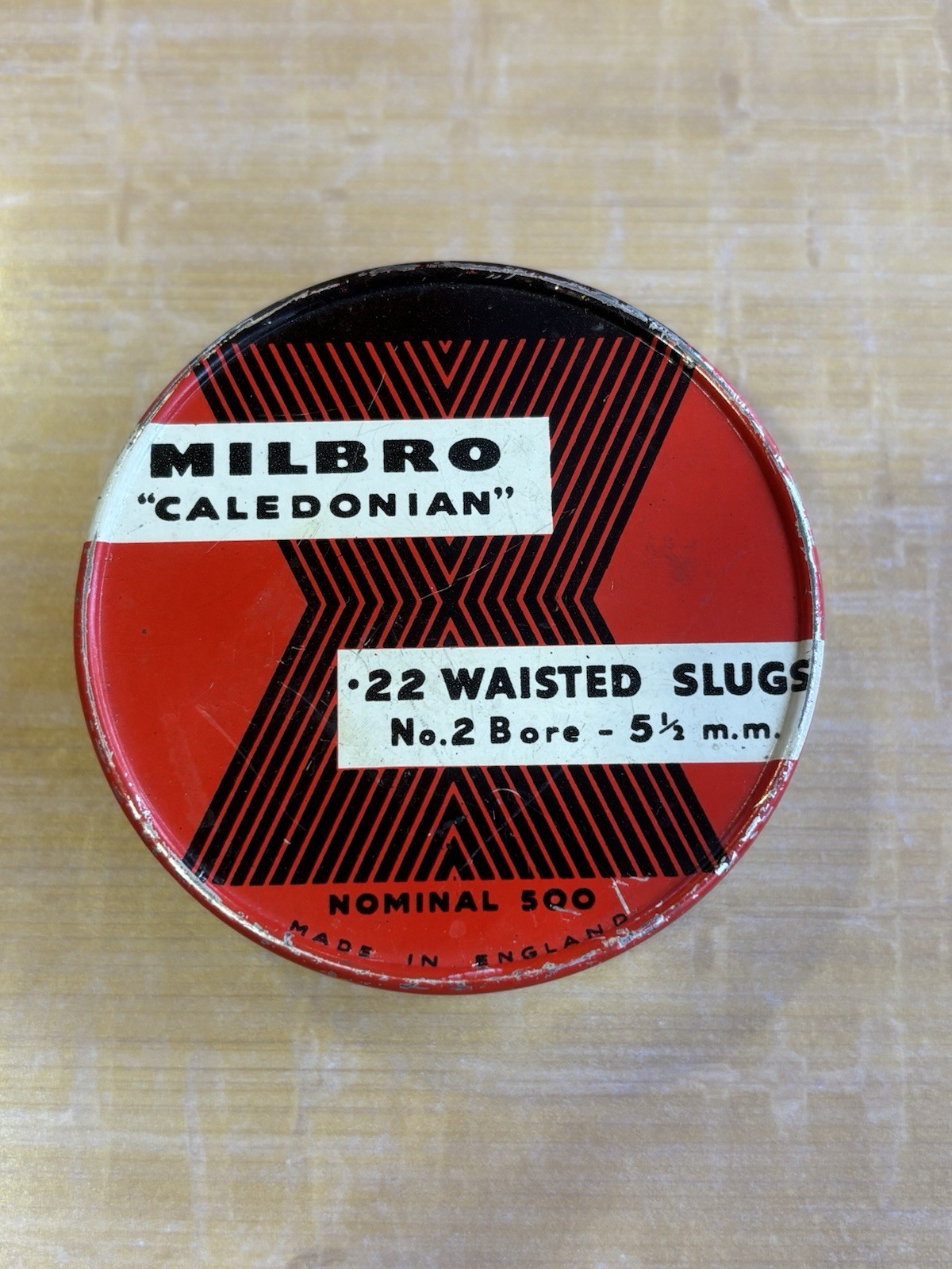 Vintage Milbro Caledonian Tin Can .22 Waisted Slugs No.2 Bore 5-1/2mm Pellets