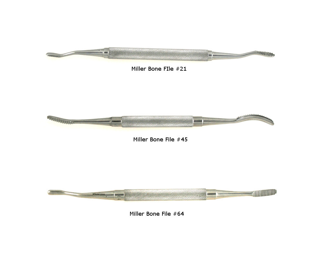 Kit of 3 Miller Bone Files #21 45 64 Double Ended Straight Cross Serrated Points