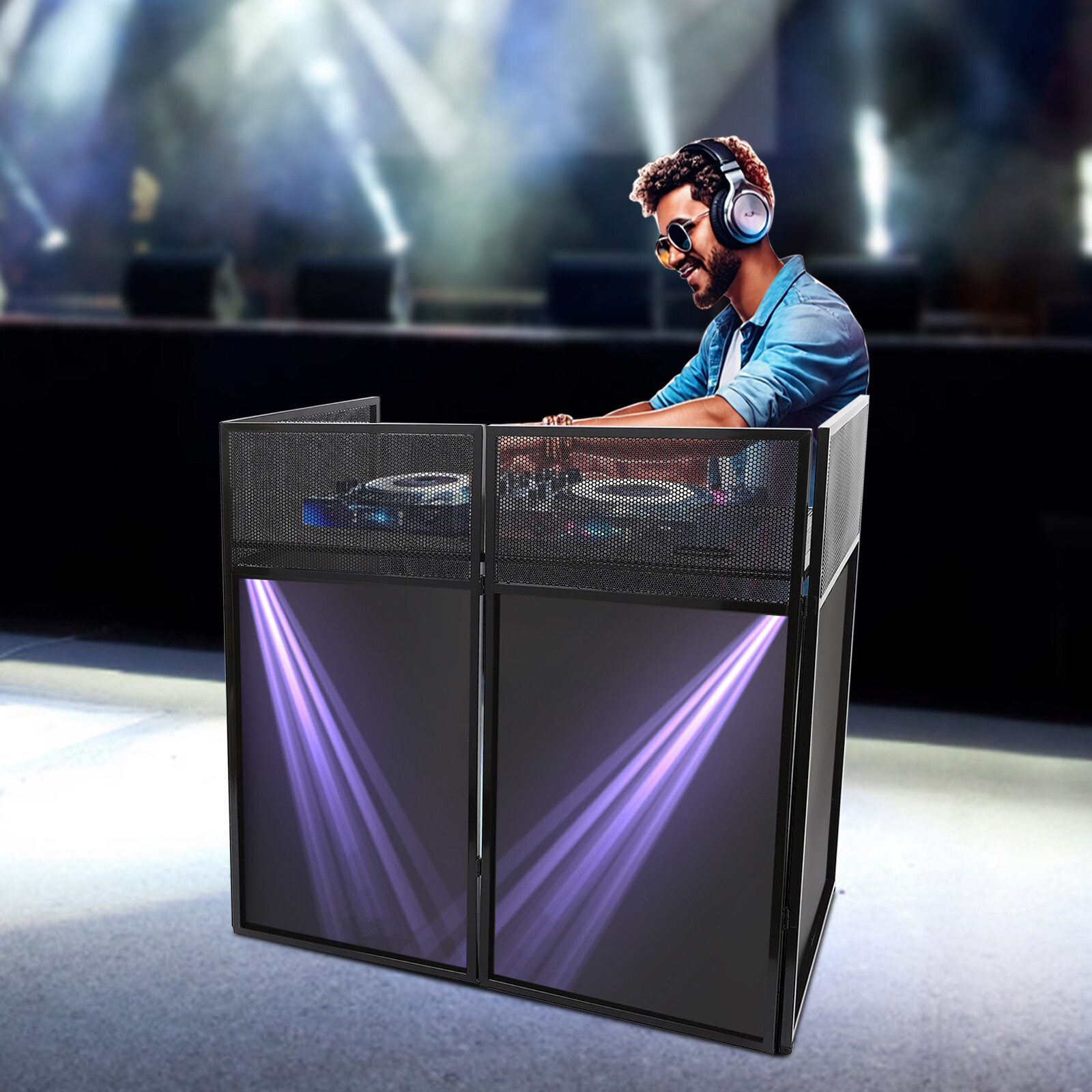 Rolling DJ Display Stand, DJ Event Booth Facade, Portable DJ Facade Booth Table