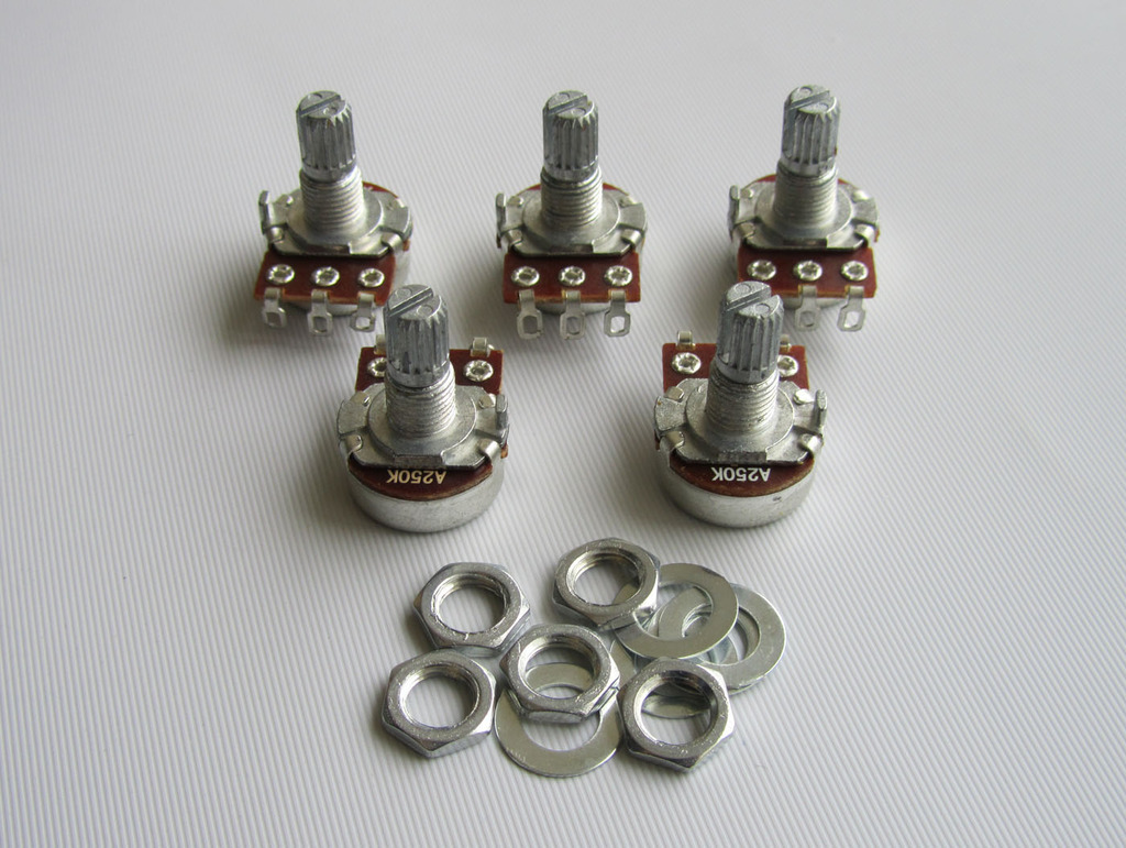5pcs A250K 16mm Small Base Guitar Audio Pots Short Split Shaft Potentiometers