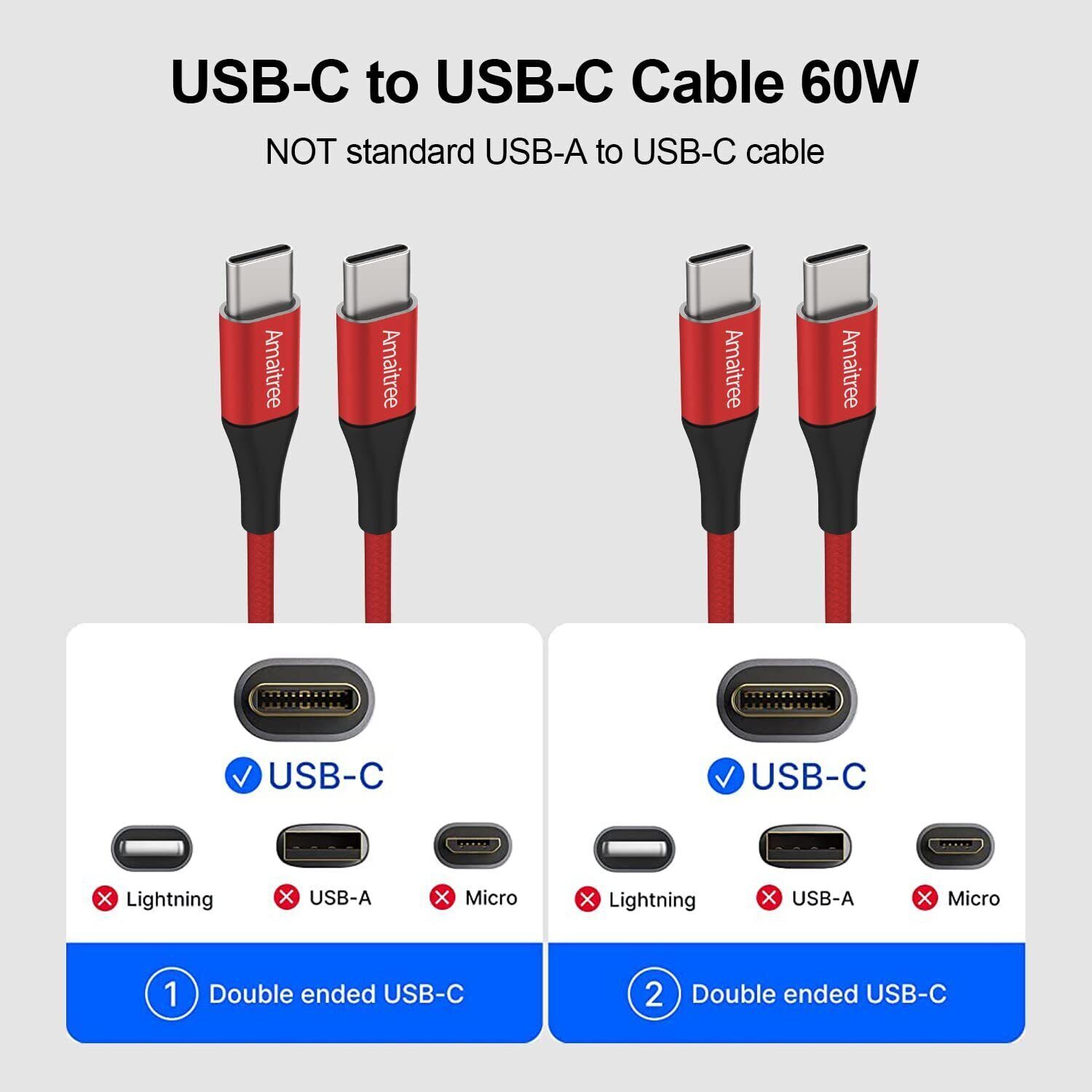 3 Pack USB-C to USB-C Cable Type-C Cable Cord Fast Charger Charging Data Sync