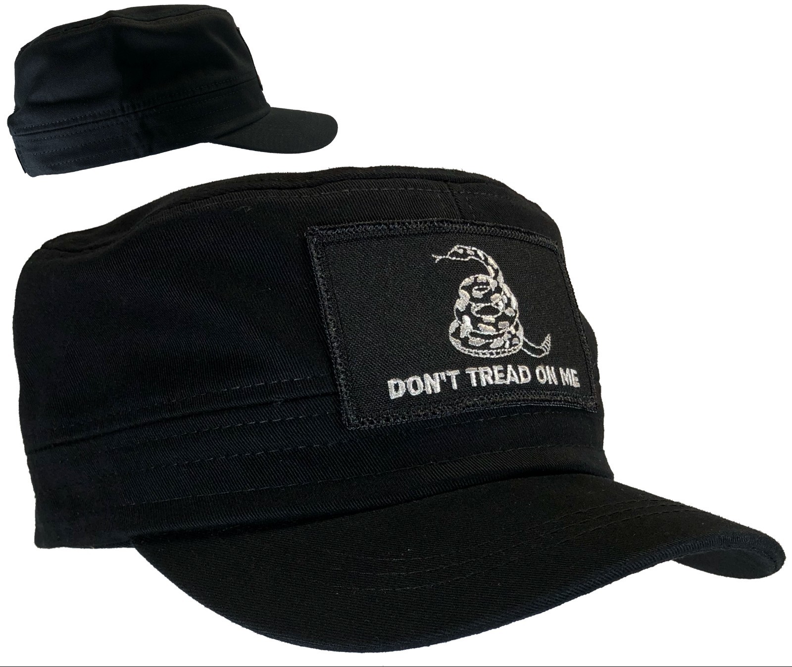 Don't Tread On Me Hat 100% Cotton Black and White Lettering Gadsden Fatigue Cap
