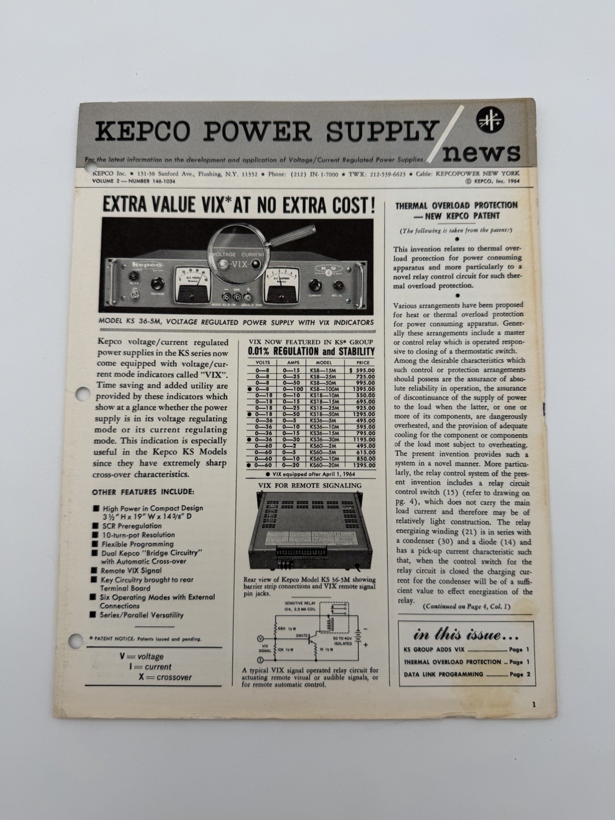 1964 Kepco Power Supply News Bulletin Electronics Vintage Ad Sheet
