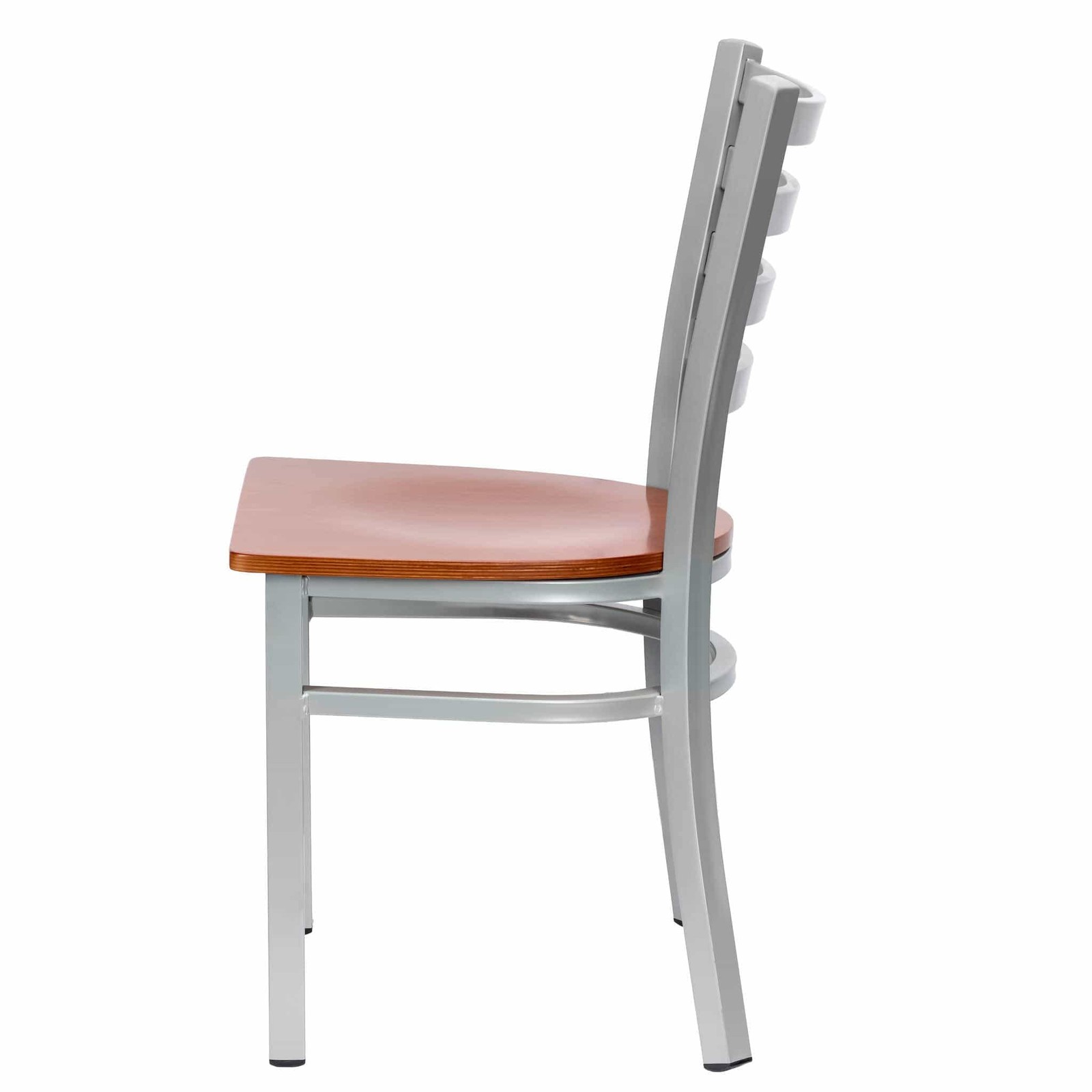 Ladder Back Restaurant Chair with Silver Frame and Cherry Wood Seat by Chivari