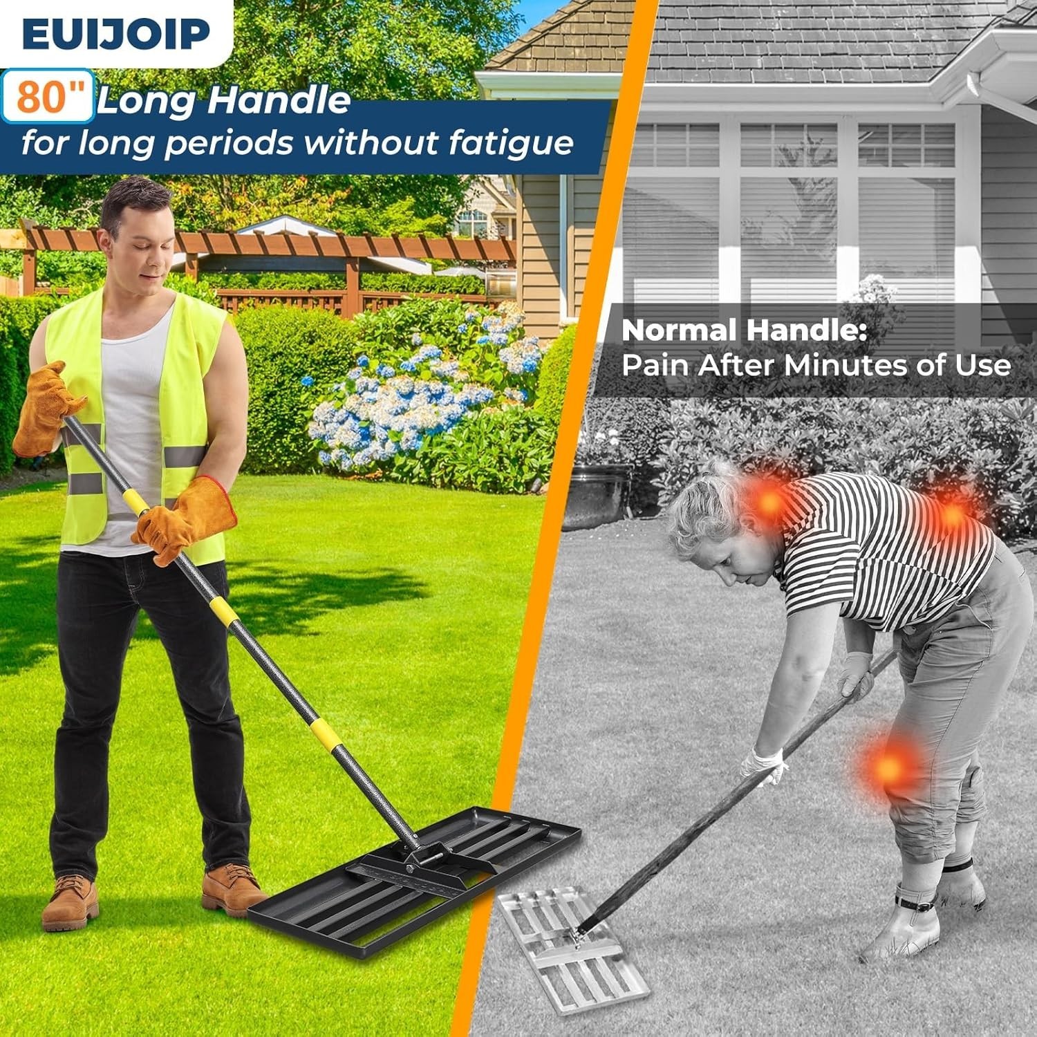 Heavy-Duty Lawn Leveling Rake 30x10in with 80in Adjustable Handle - Rustproof