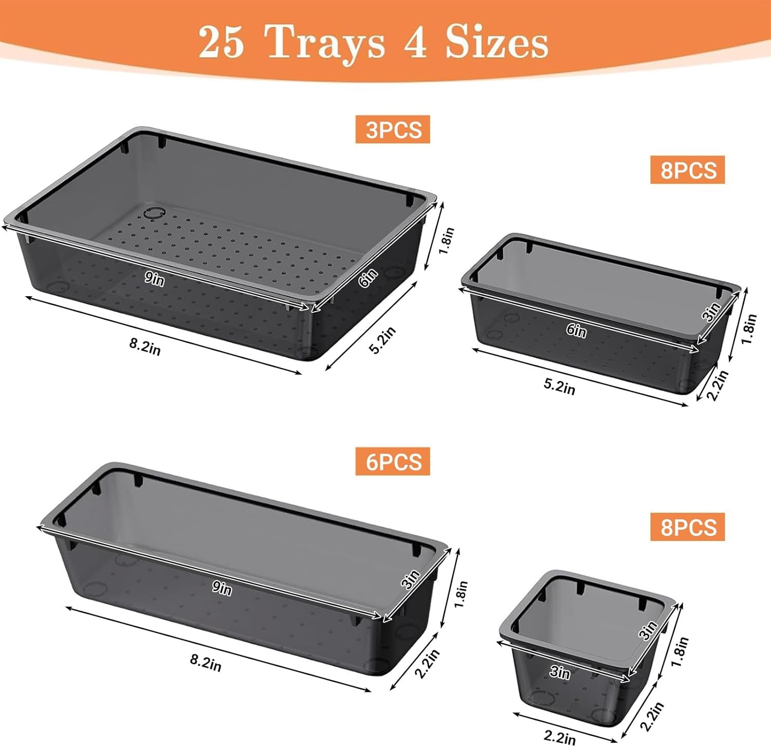25 PCS Plastic Drawer Organizer Set, 4-Size Versatile Organizer Trays & storage