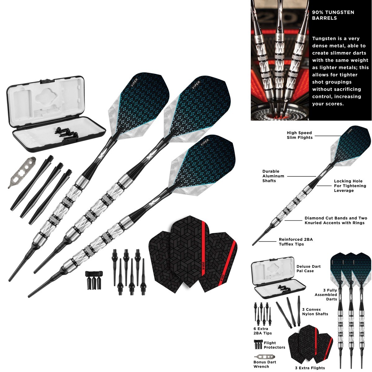 Viper By Gld Products Viper Diamond 90 Tungsten Soft Tip Darts Storage/Travel