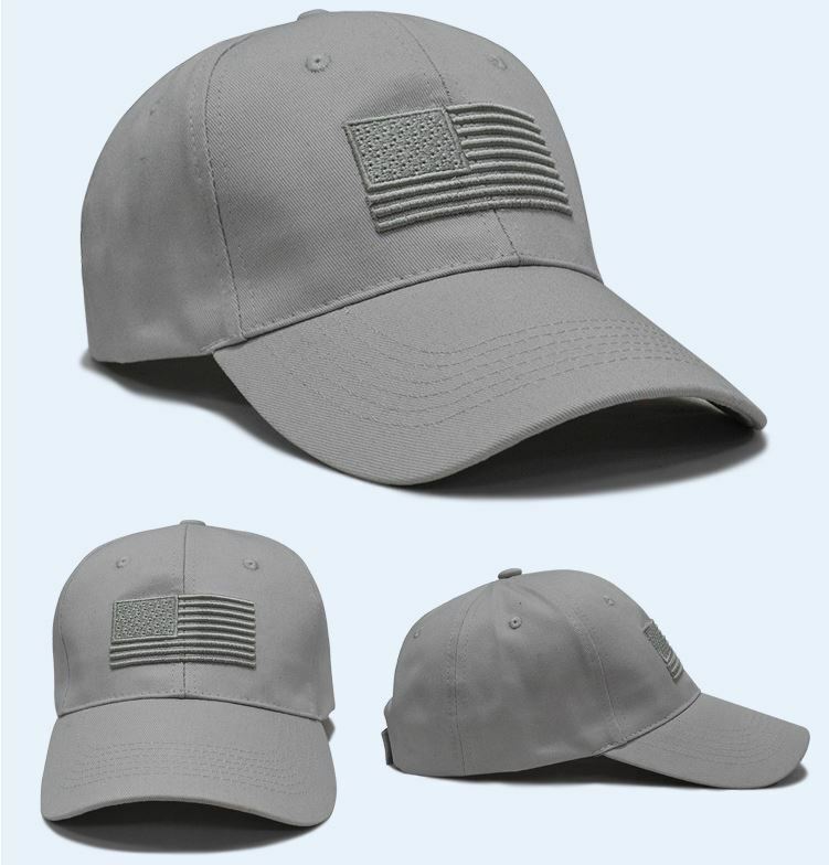 Grey American Flag Embroidered Low Profile Baseball Cap US Flag Hat Adjustable