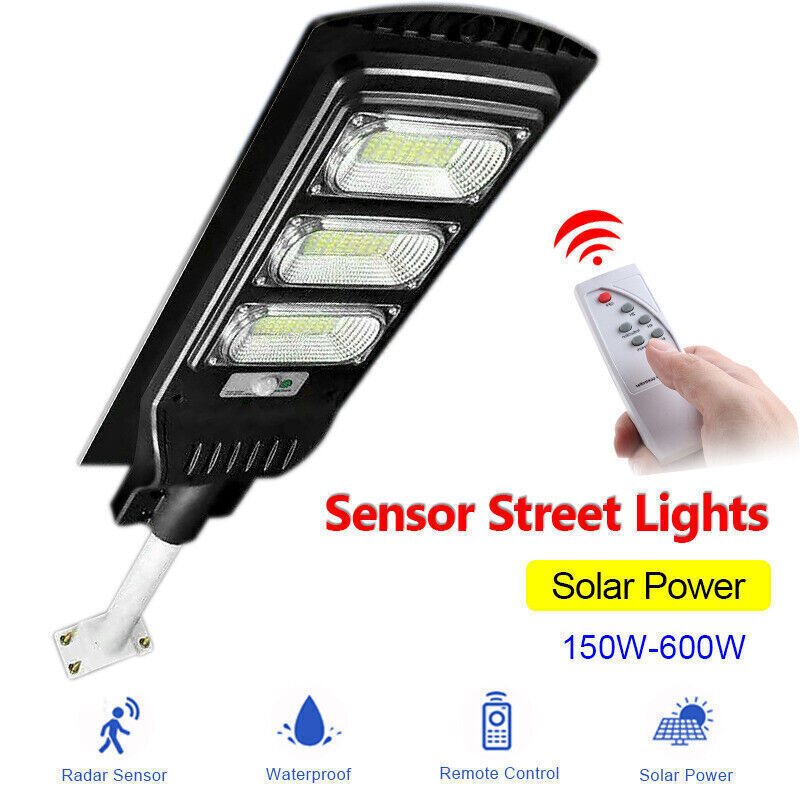 LED Solar Street Lamp Outdoor Wall Light Pole+Remote Radar Sensor Commercial