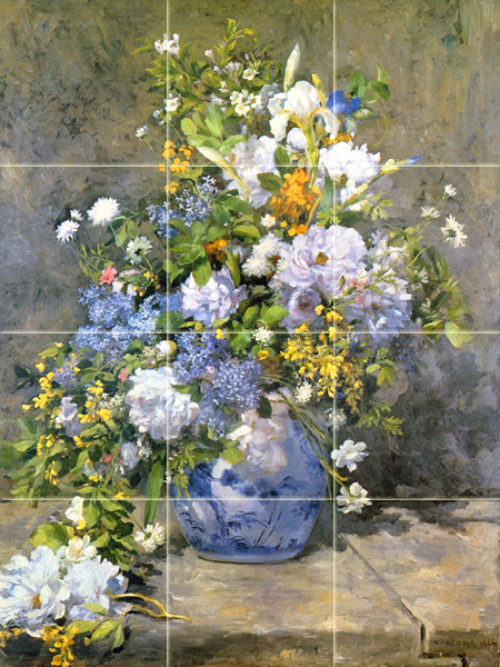 18 x 24 Art Renoir Spring Bouquet Mural Ceramic Backsplash Bath Tile #1696