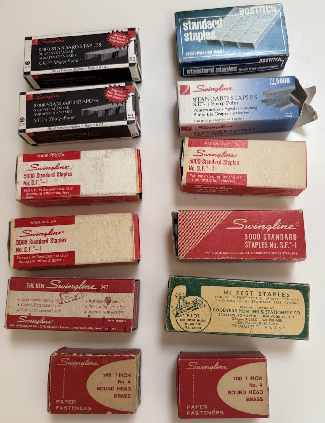 VINTAGE SWINGLINE STAPLES LOT PILOT BOSTITCH S F 1 747 PAPER FASTENERS MOST NEW
