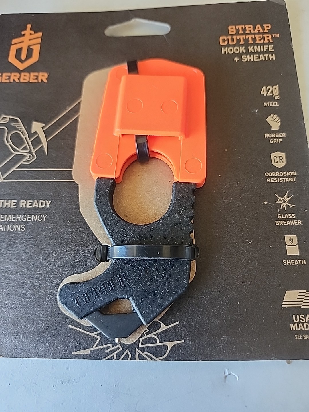 Gerber Strap Cutter With Sheath - Black orange - New
