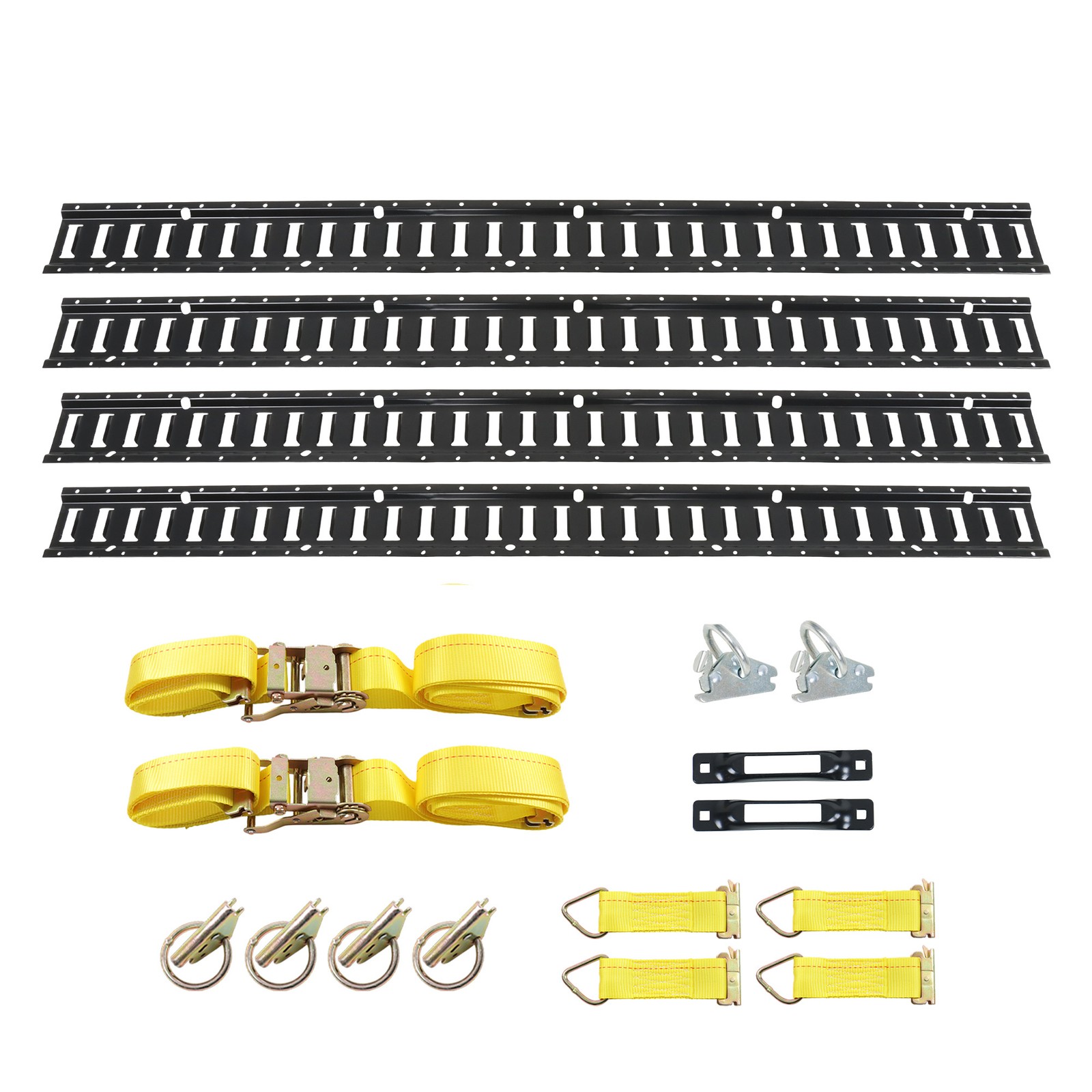 Labwork 4× Steel Rails 4× O-Rings 4× D-Ring 2× 15' Ratchet Straps