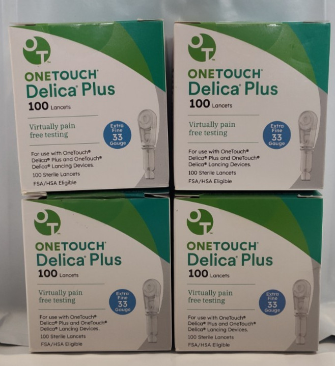 4 boxes OneTouch Delica Plus 33 Gauge Lancets (100) EXP 2030-01-31