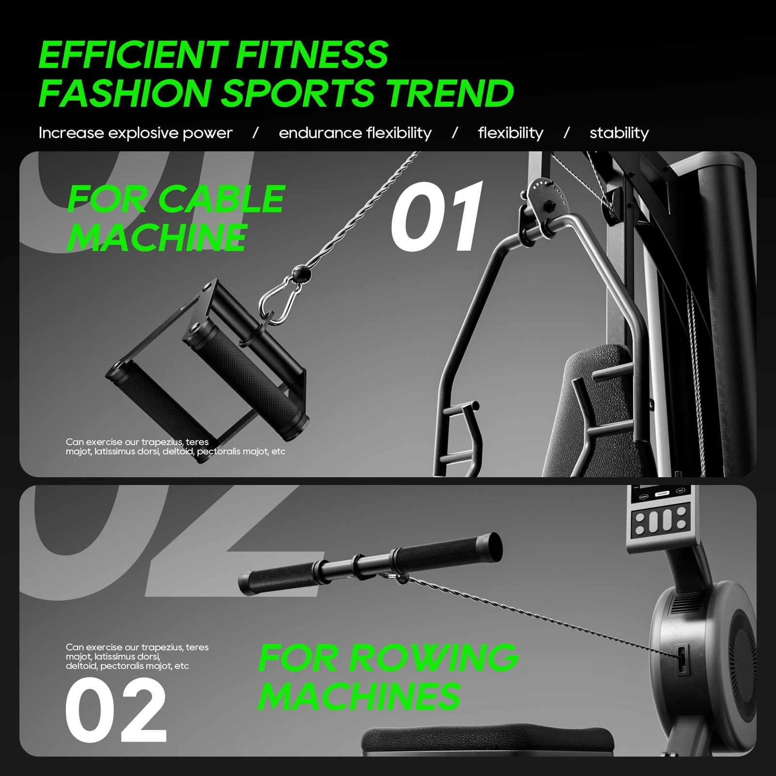 Cable Machine Attachment Set LAT Pulldown Bars Ropes Handles for Home Gym