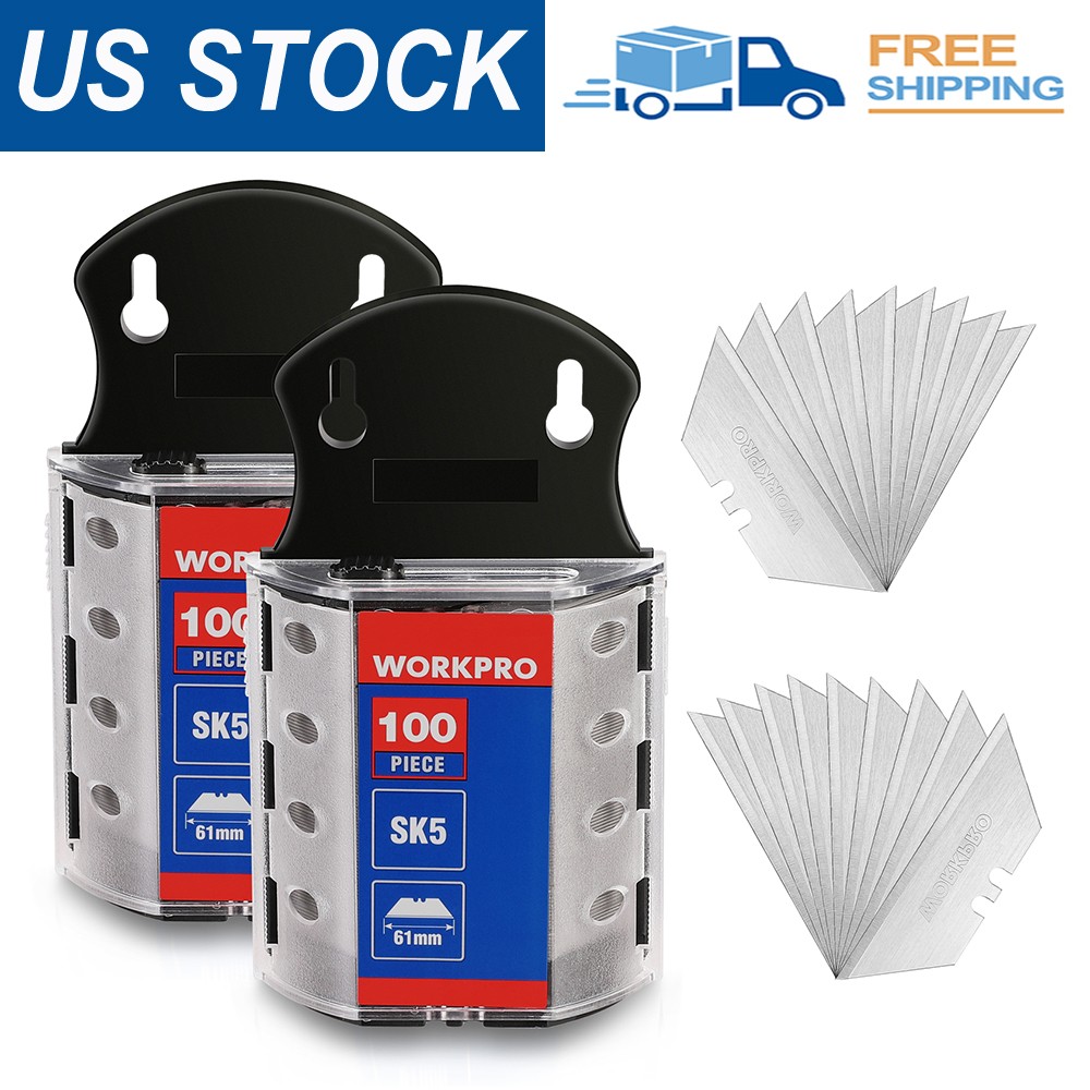 WORKPRO 200-Pack Utility Knife Blades with Dispenser, SK5 Steel Box Cutter
