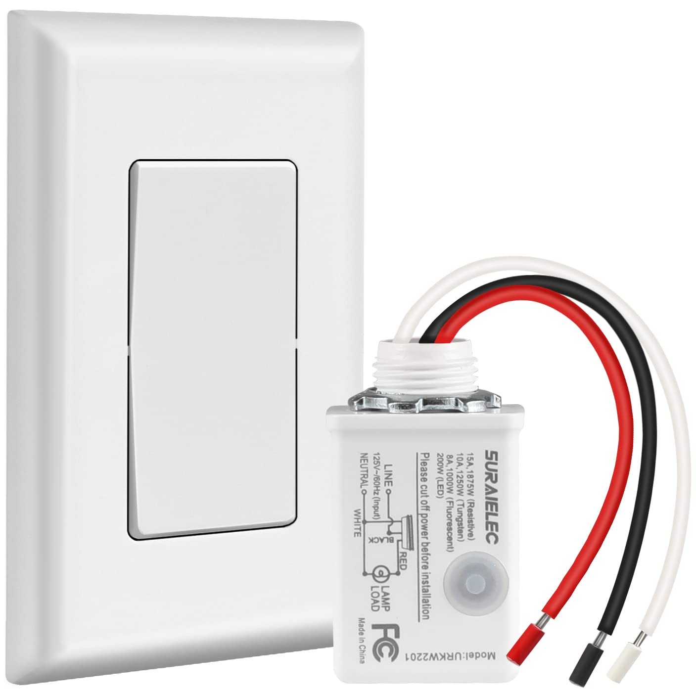 Suraielec Wireless Light Switch and Receiver Kit, 15A High Power, No Wiring,...