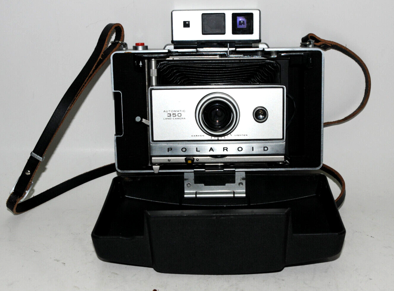 Polaroid Model 350 Land Camera W/Flash Attachment, Cold Clip and Case