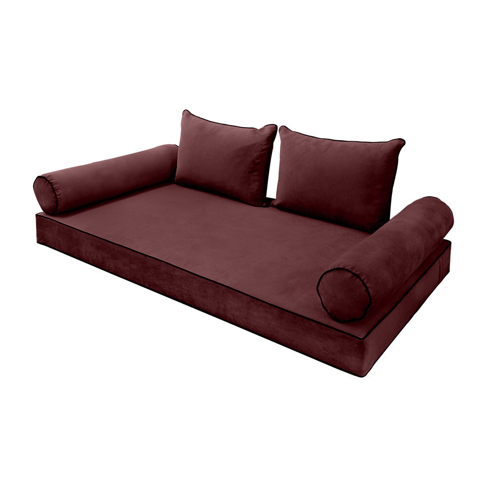 SLIPCOVER ONLY V4 Velvet Daybed Mattress Pillow Contrast Pipe Trim Twin AD368