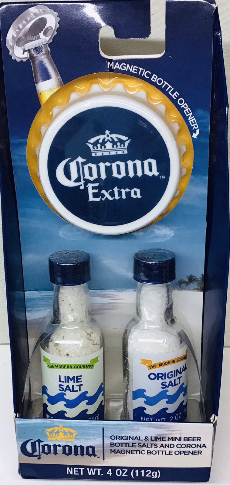 CORONA EXTRA MAGNETIC BOTTLE OPENER W/ ORG. & LIME SALT - UNOPENED