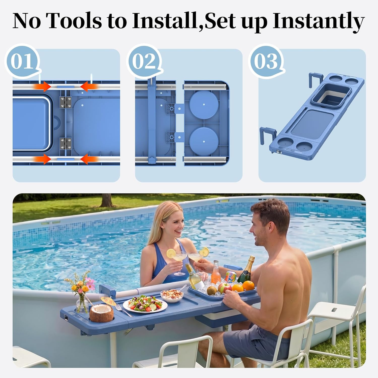 Poolside Bar with Ice Bucket, Poolside Bar Table with Adjustable Support Bracket