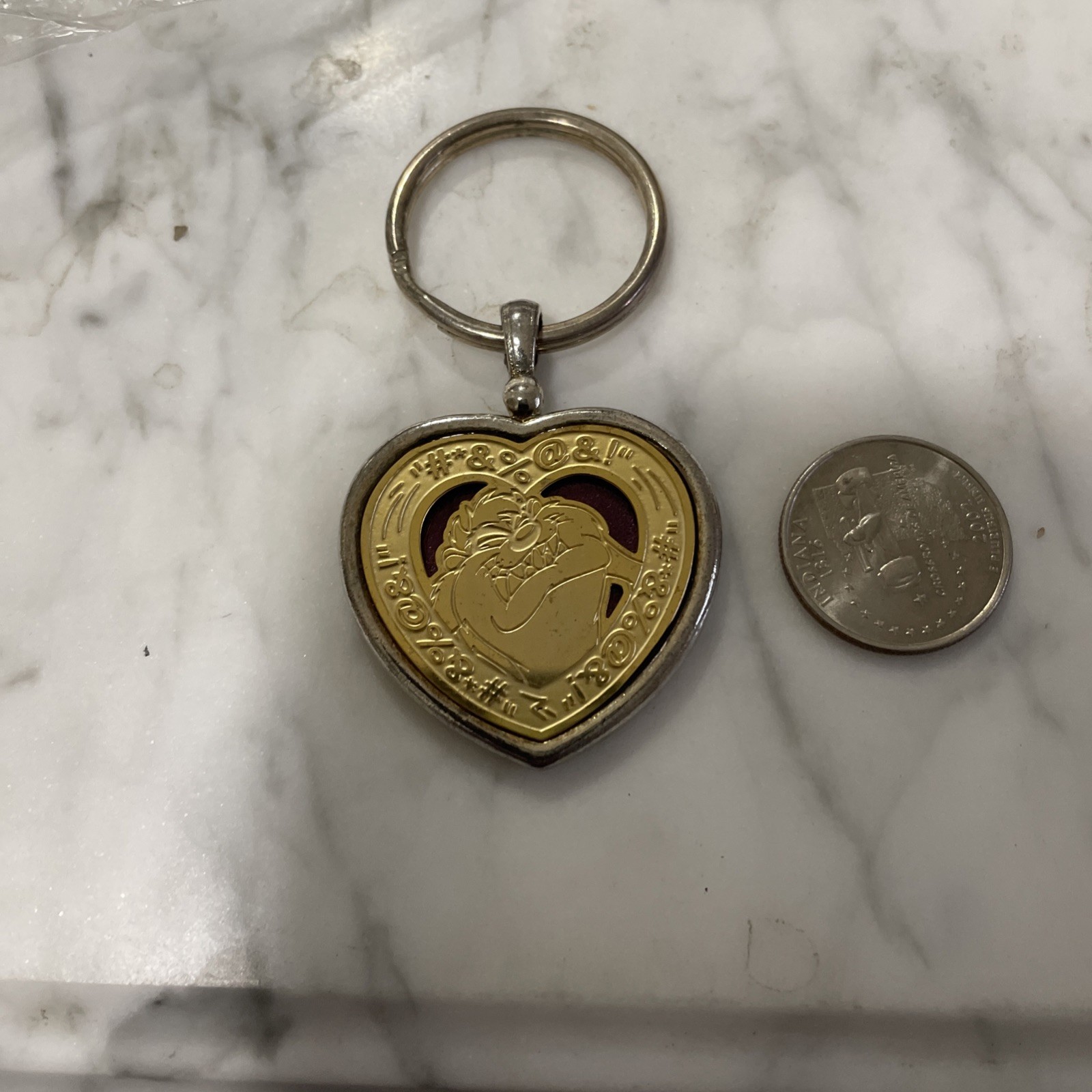 VTG Gold Silver Taz Heart Key Ring