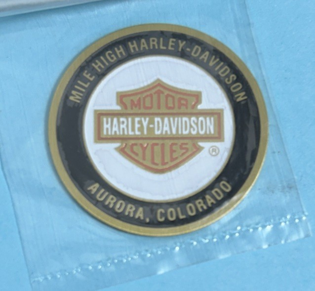 Mile High Harley Davidson ,Aurora,CO stick-on Flat-HD Logo metal badge  1.1
