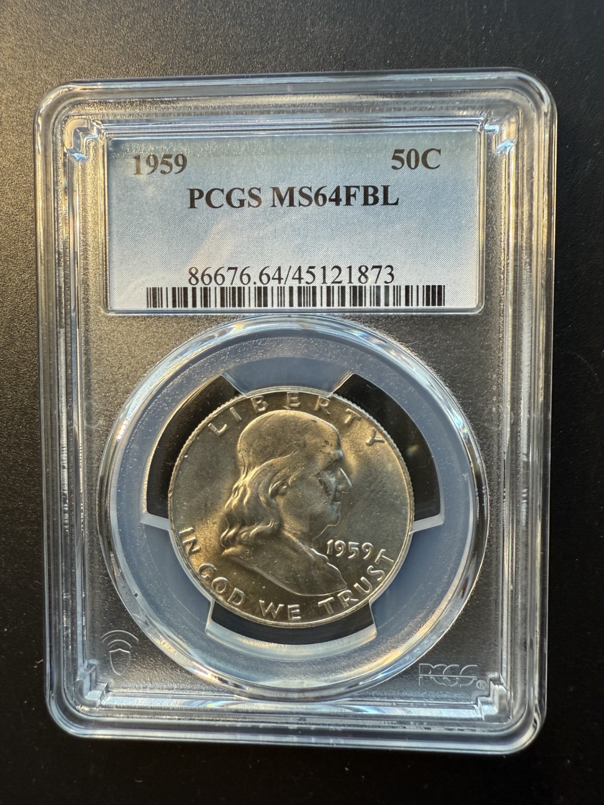 1959 Franklin Half Dollar  (50C) (90% SILVER) PCGS MS64 FBL