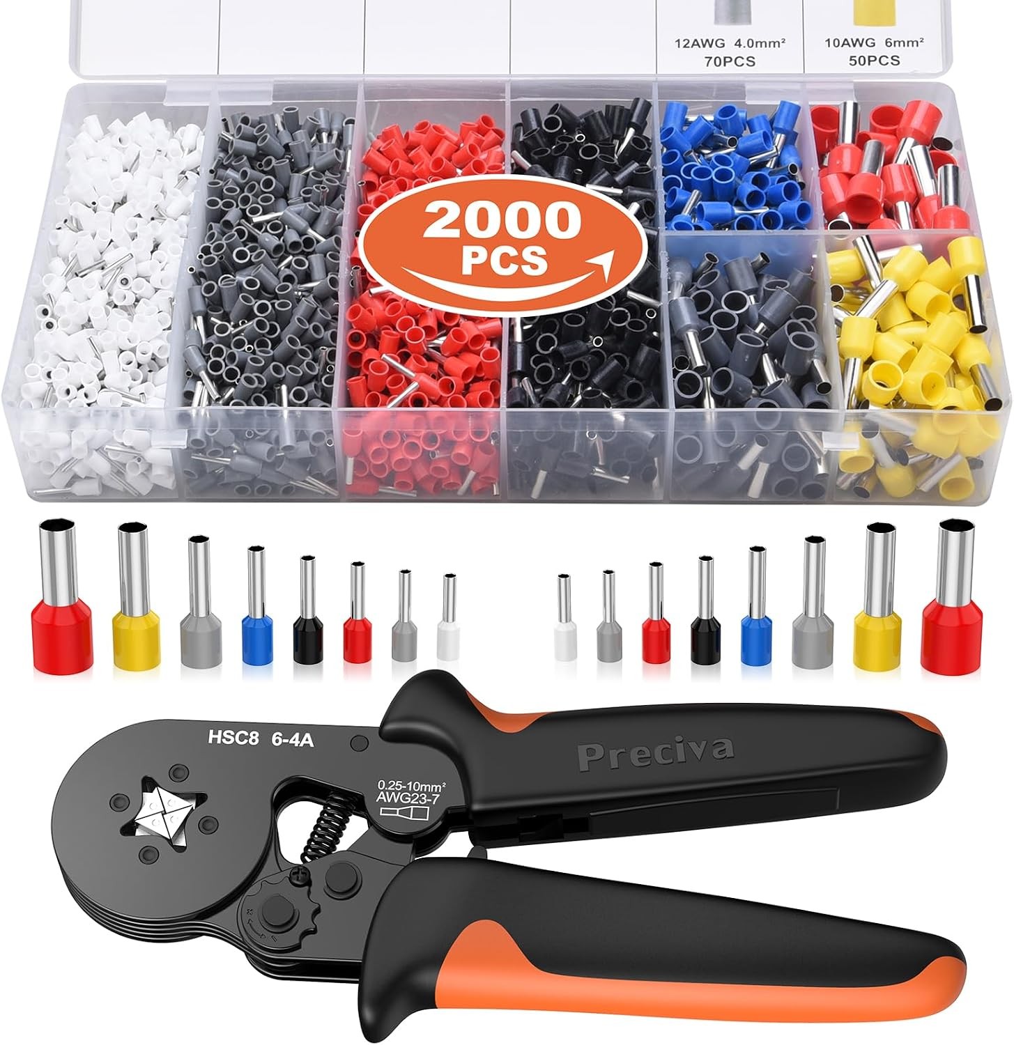Ferrule Crimping Tool Kit with 2000PCS Wire Connectors,  AWG23-7 Self-adjustable