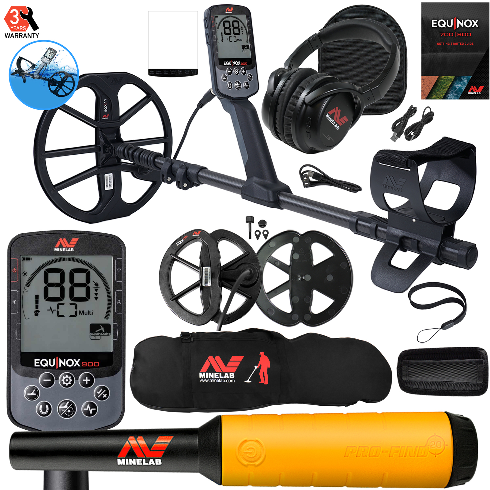 Minelab EQUINOX 900 Multi-IQ Metal Detector w/Pro-Find 20 Pinpointer & Carry Bag