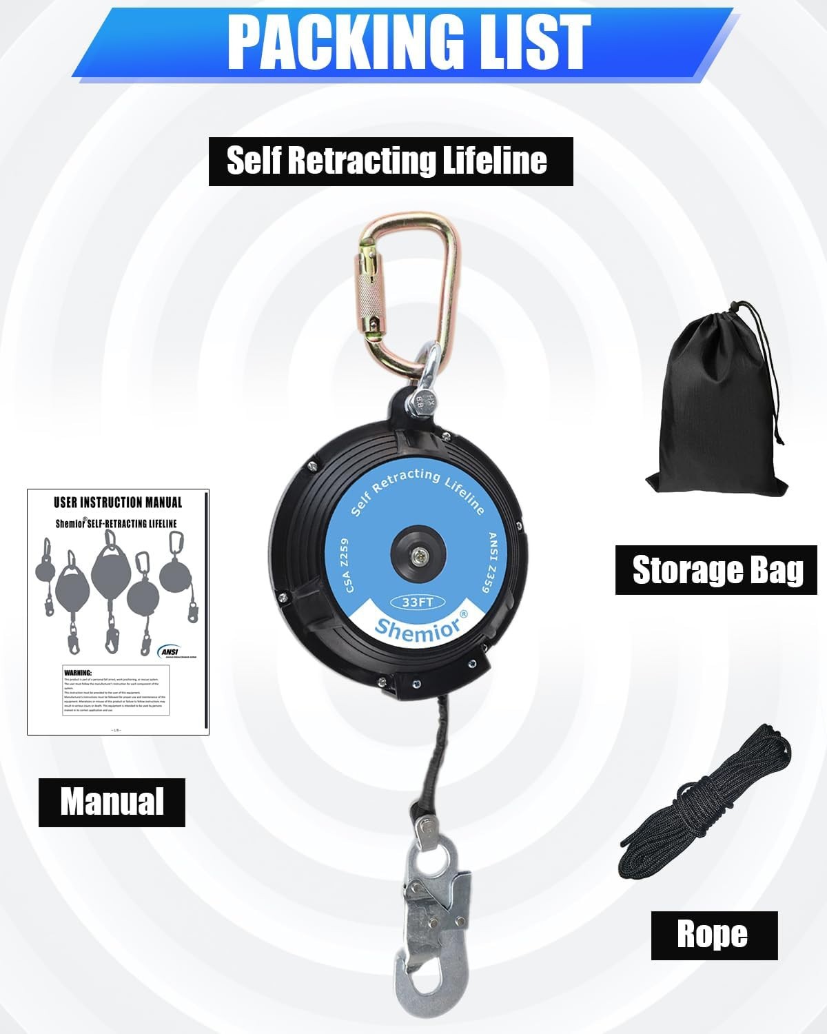 🔥🔥 33FT Web Self Retracting Lifeline, No Tangle Lightweight Housing SR 🔥🔥