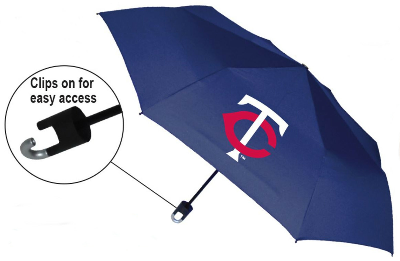 Storm Duds Minnesota Twins 42 inch Mini Folding Umbrella With Storm Clip – Navy