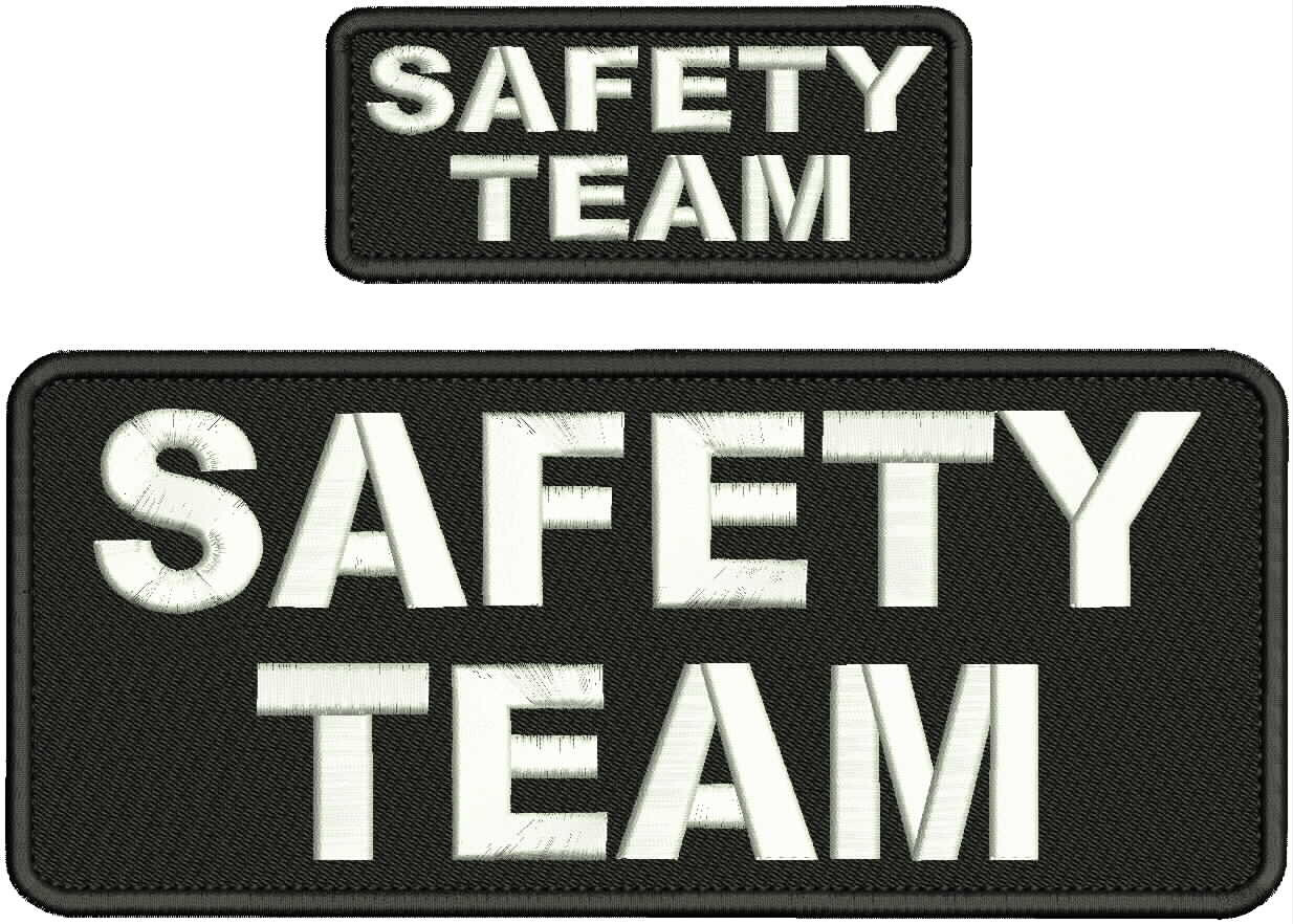 SAFETY TEAM EMBROIDERY  PATCH 10X4 AND 2X5 HOOK ON BACK  WHITE ON BLACK