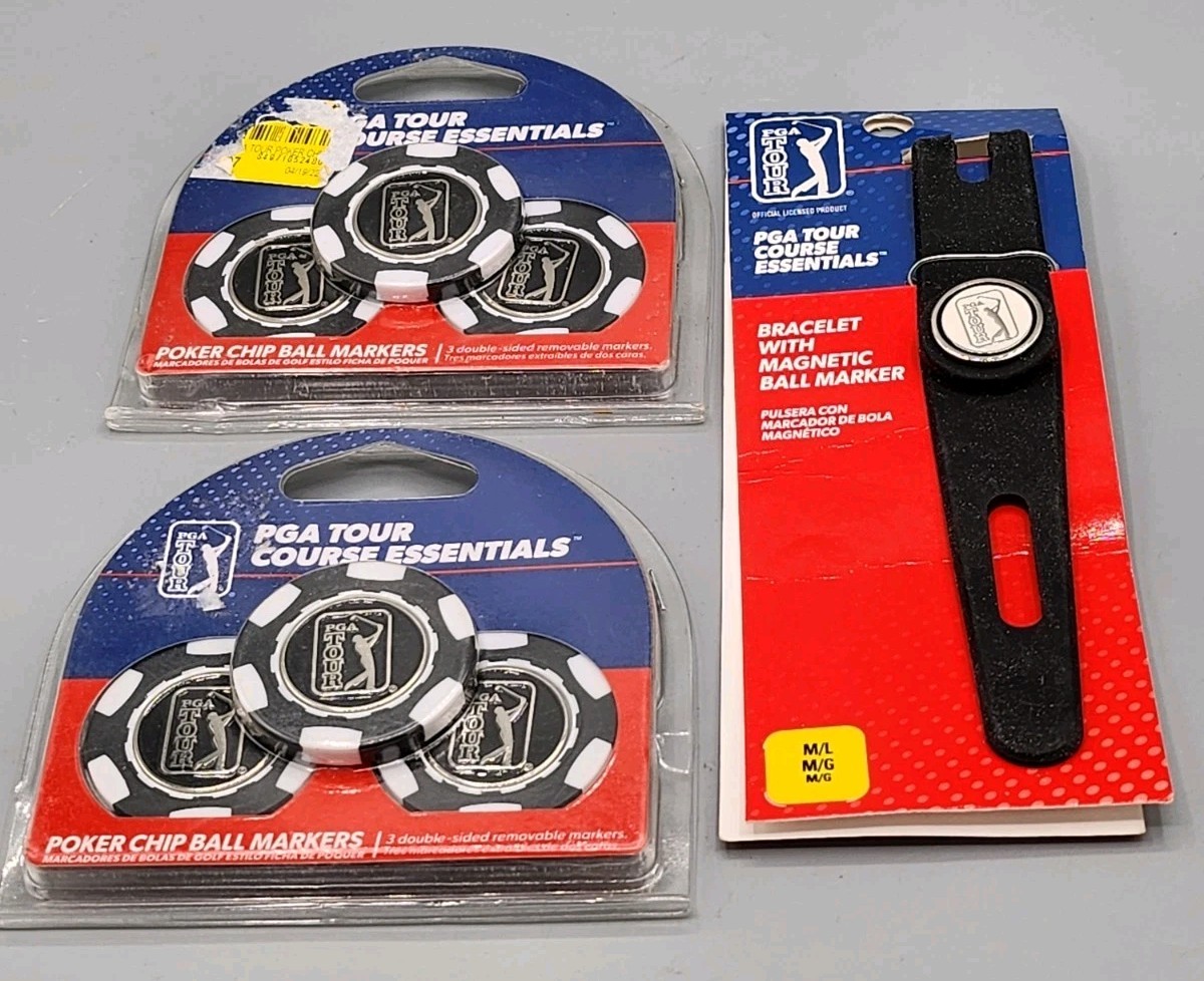NEW LOT OF 3 PGA TOUR COURSE ESSENTIALS Bracelet Poker Chip Golf Ball Markers