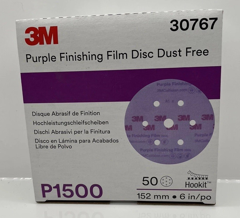 3M 30767 Purple Hookit Dust-Free 6 in. P1500 Grit Finishing Film Disc (50/Box)